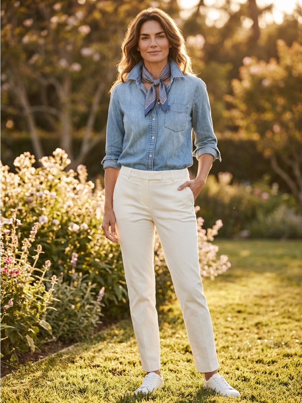 Talbots White Button tab slim pants. Size 8P